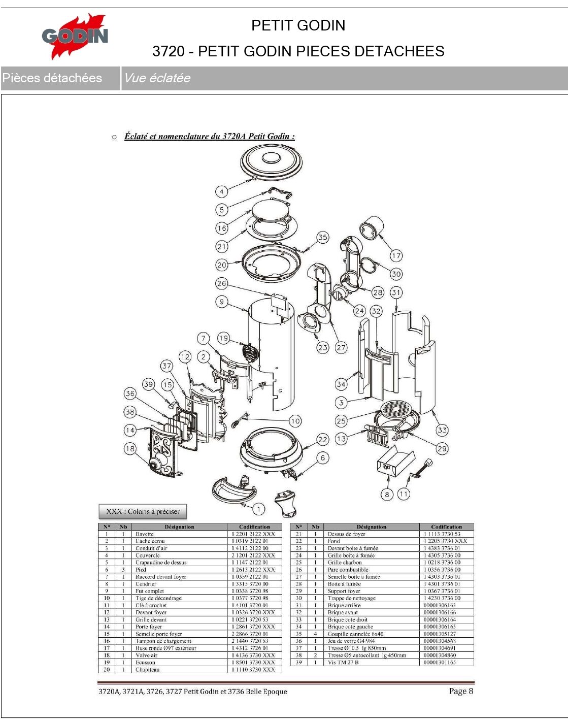 Plan éclaté — Vue éclatée Godin 3720