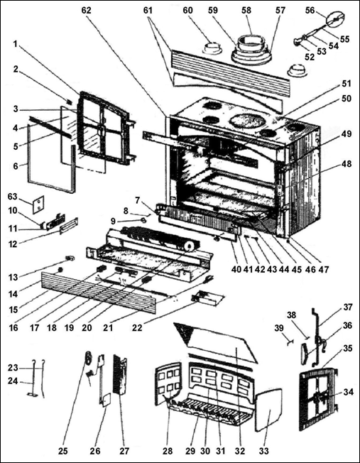 Plan / éclaté de FOYER INSERT BOIS DEVILLE CO7867.PTxx marque Deville  Ménager