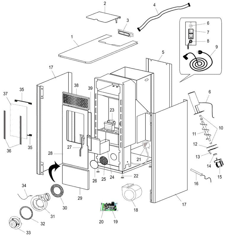 Plan éclaté — POELE A GRANULES DE BOIS PENMEN 7723 C07723 CO7723